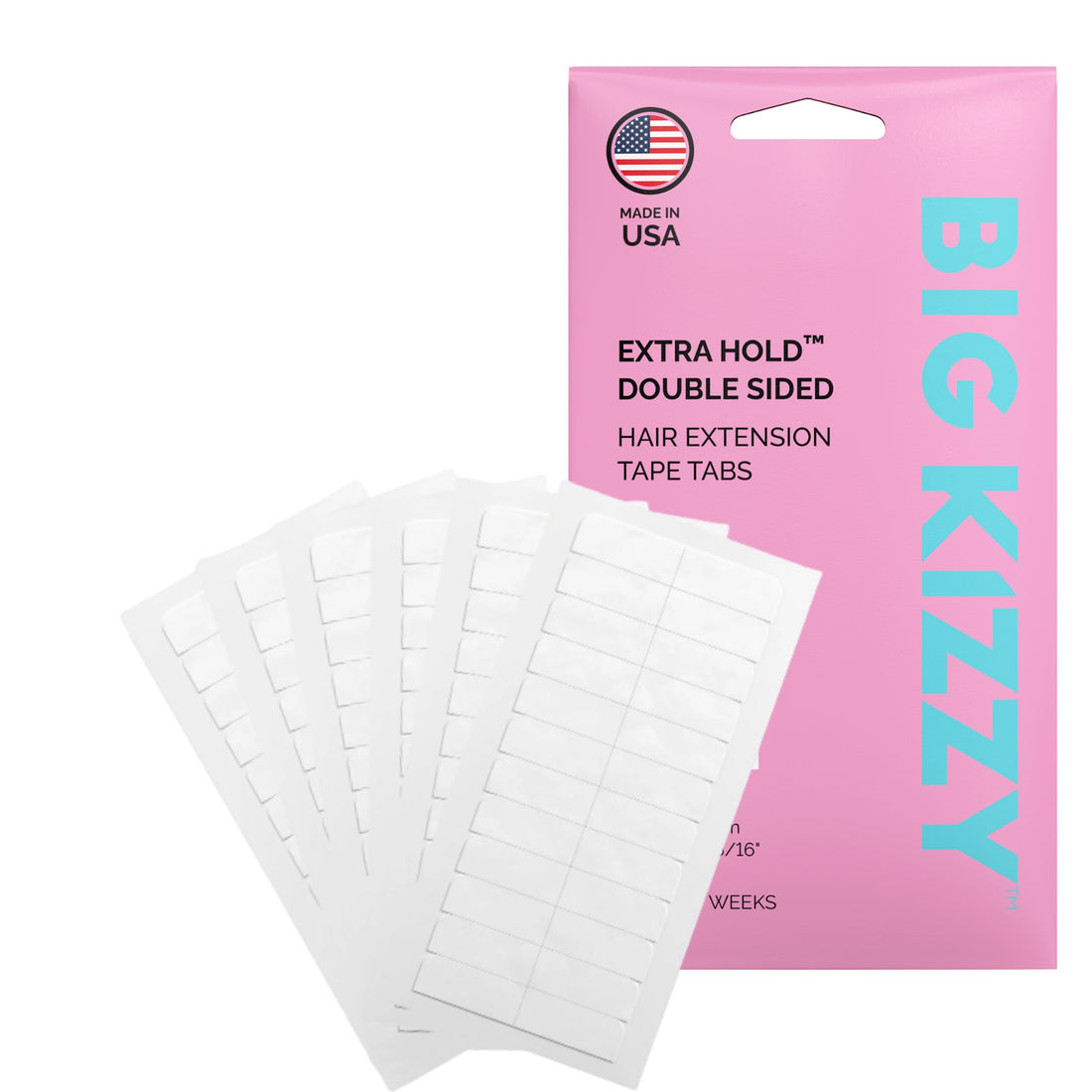 Big Kizzy Extra Hold Double Sided Hair Extension Tape Tabs with Packaging