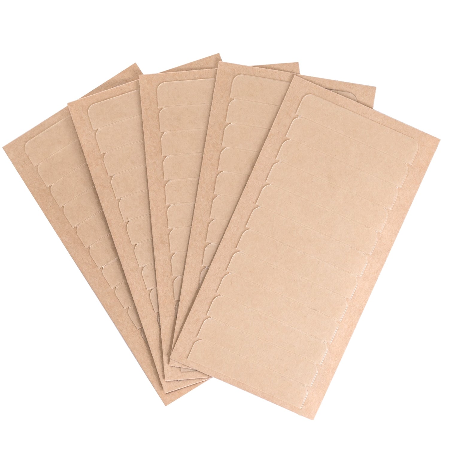 Five sheets of Big Kizzy Original Brown Single Sided Hair Extension Tape Tabs Fanned Out