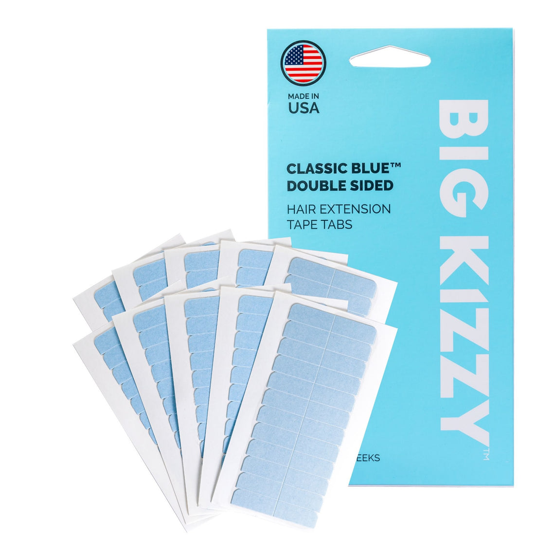 Big Kizzy Classic Blue Double Sided Hair Extension Tape Tabs with Packaging