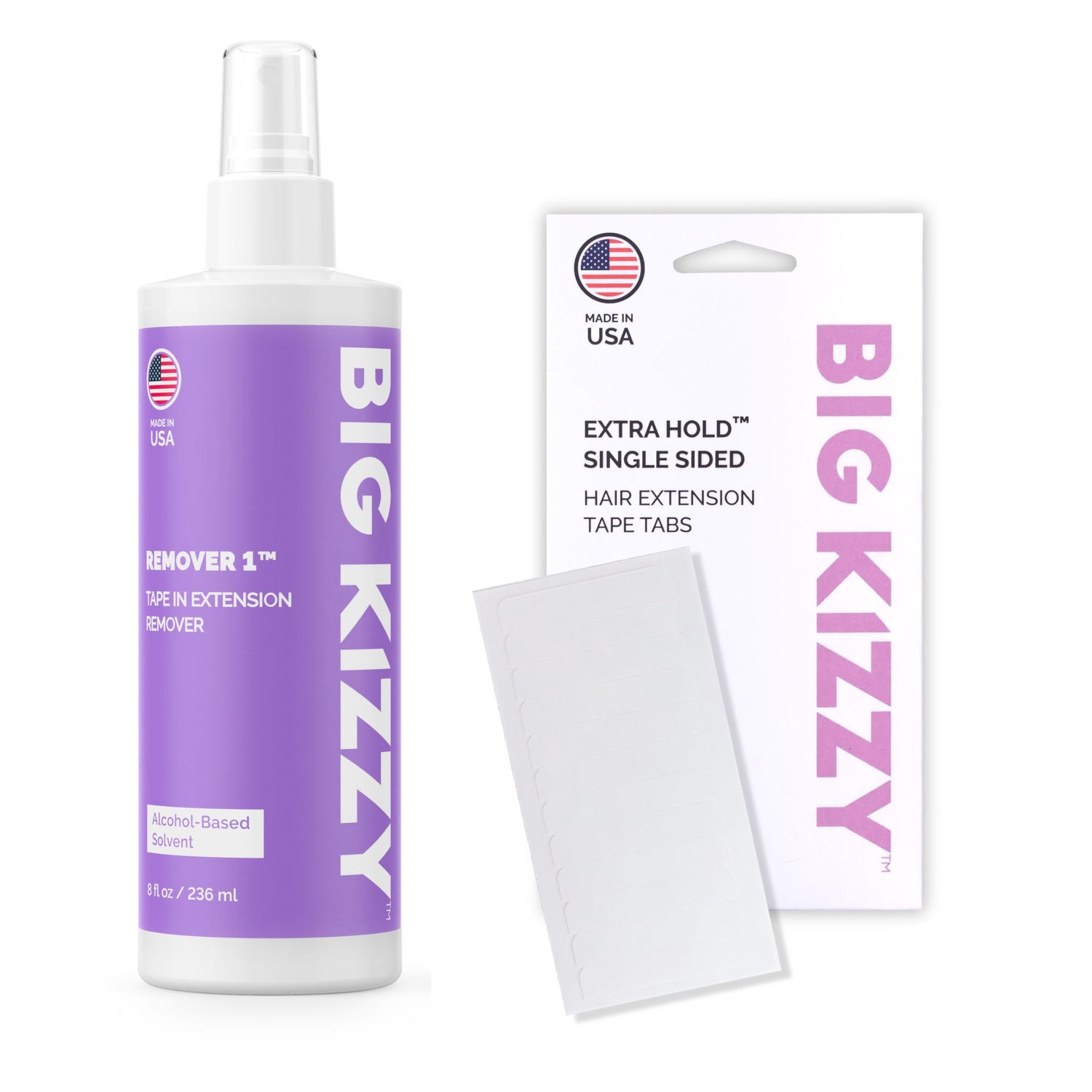 Big Kizzy Extra Hold Single Sided Hair Extension Replacement Tape Tabs and Remover 1 Tape In Hair Extension Remover Bundle 