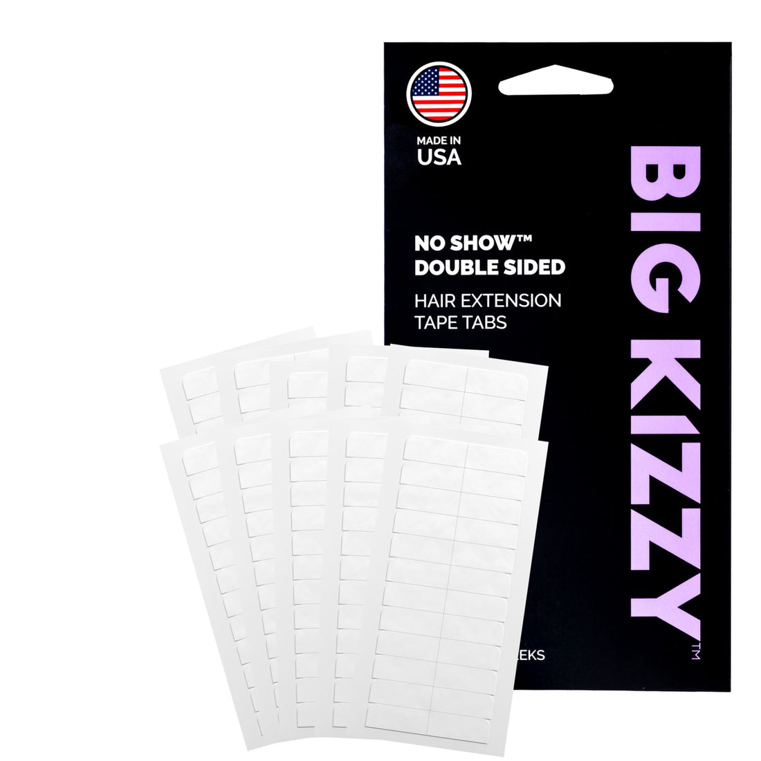 Big Kizzy No Show Double Sided Hair Extension Tape Tabs with Packaging