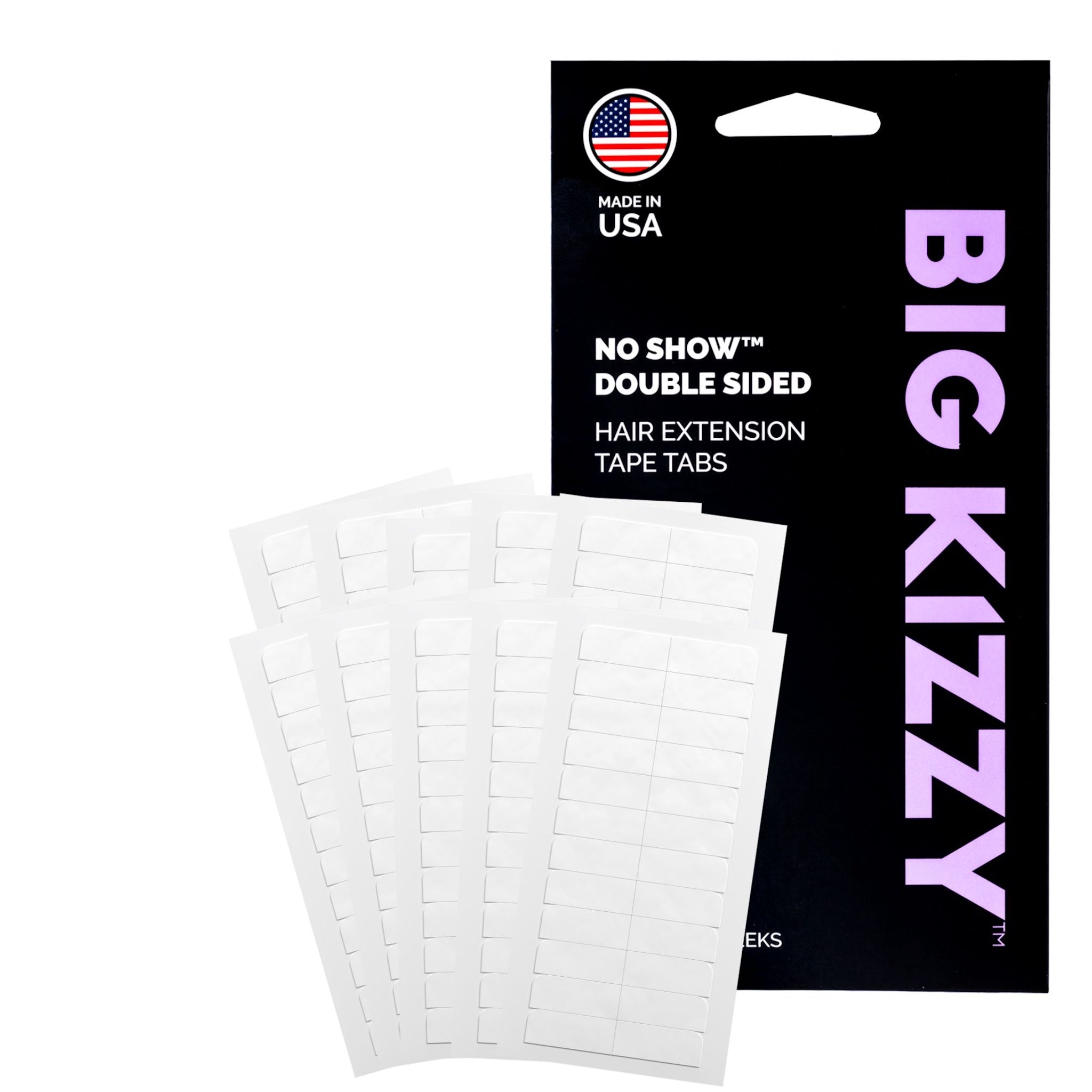 Big Kizzy No Show Double Sided Hair Extension Tape Tabs with Packaging