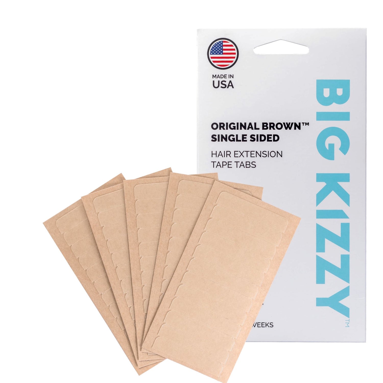 Big Kizzy Original Brown Single Sided Hair Extension Tape Tabs with Packaging