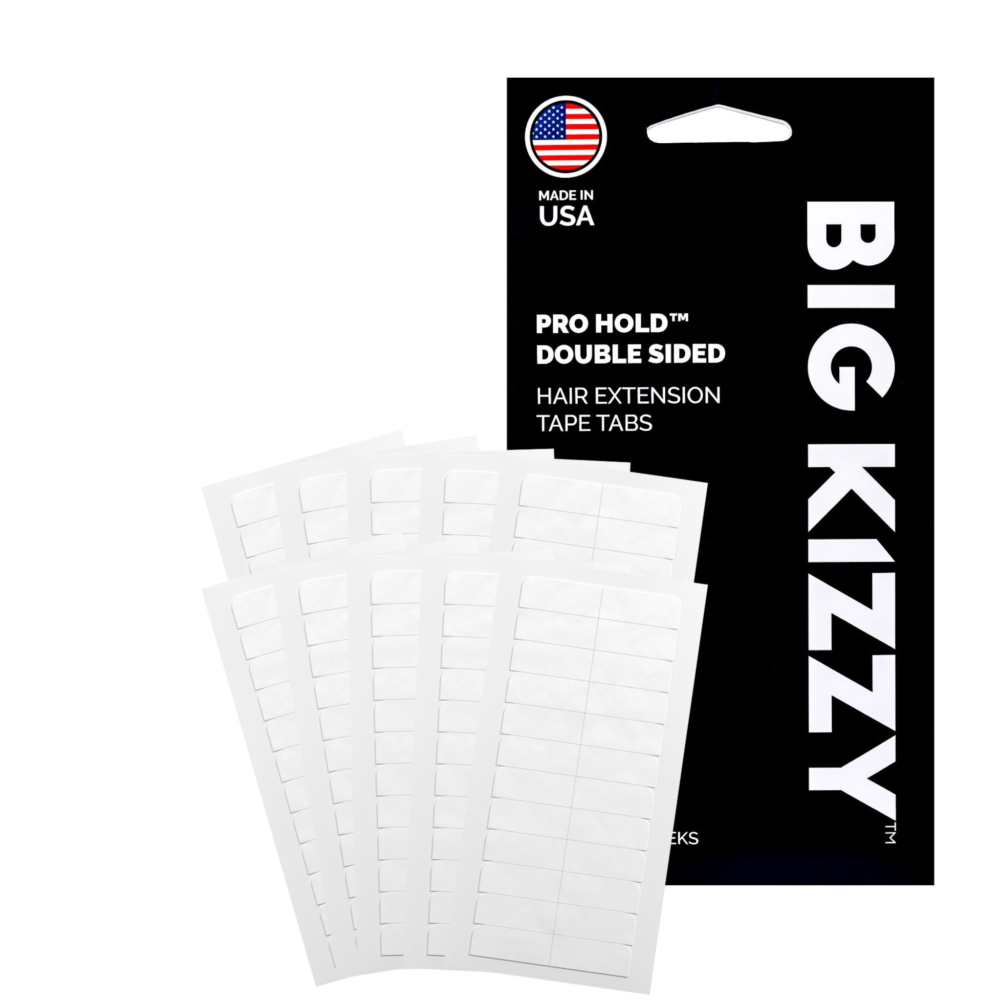Big Kizzy Pro Hold Double Sided Hair Extension Tape Tabs with Packaging