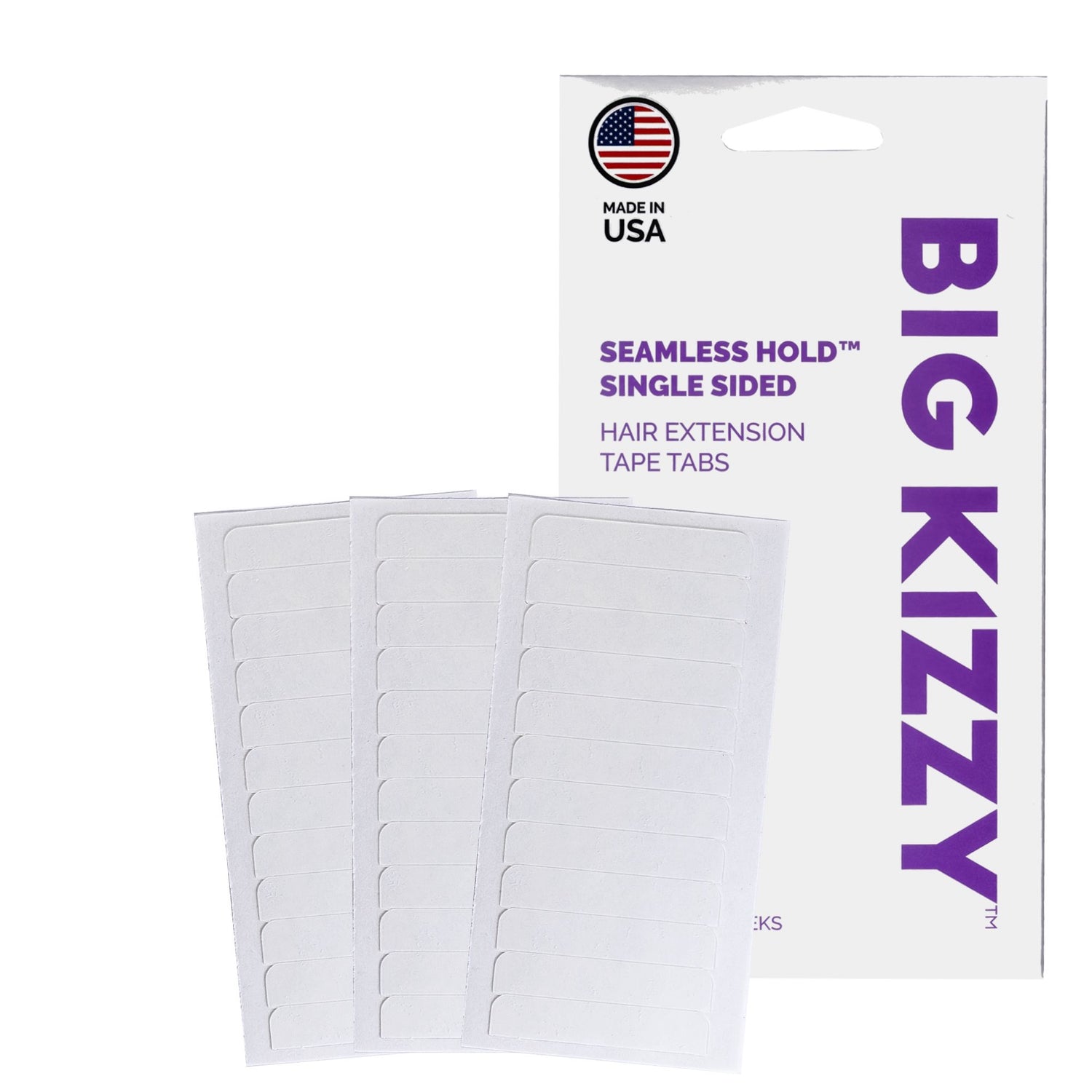Big Kizzy Seamless Hold Single Sided Hair Extension Tape Tabs with Packaging