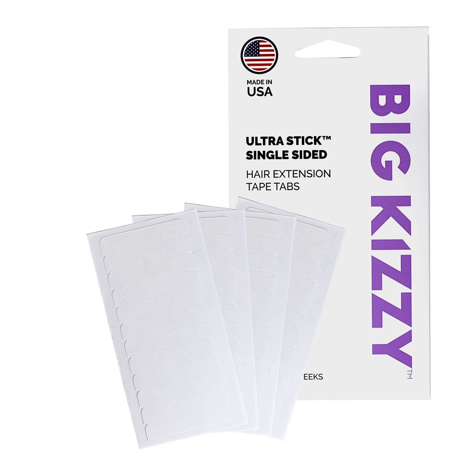 Big Kizzy Ultra Stick Single Sided Hair Extension Tape Tabs with Packaging